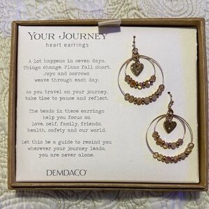 Demdaco Heart Earrings with Gold and Tan Beads